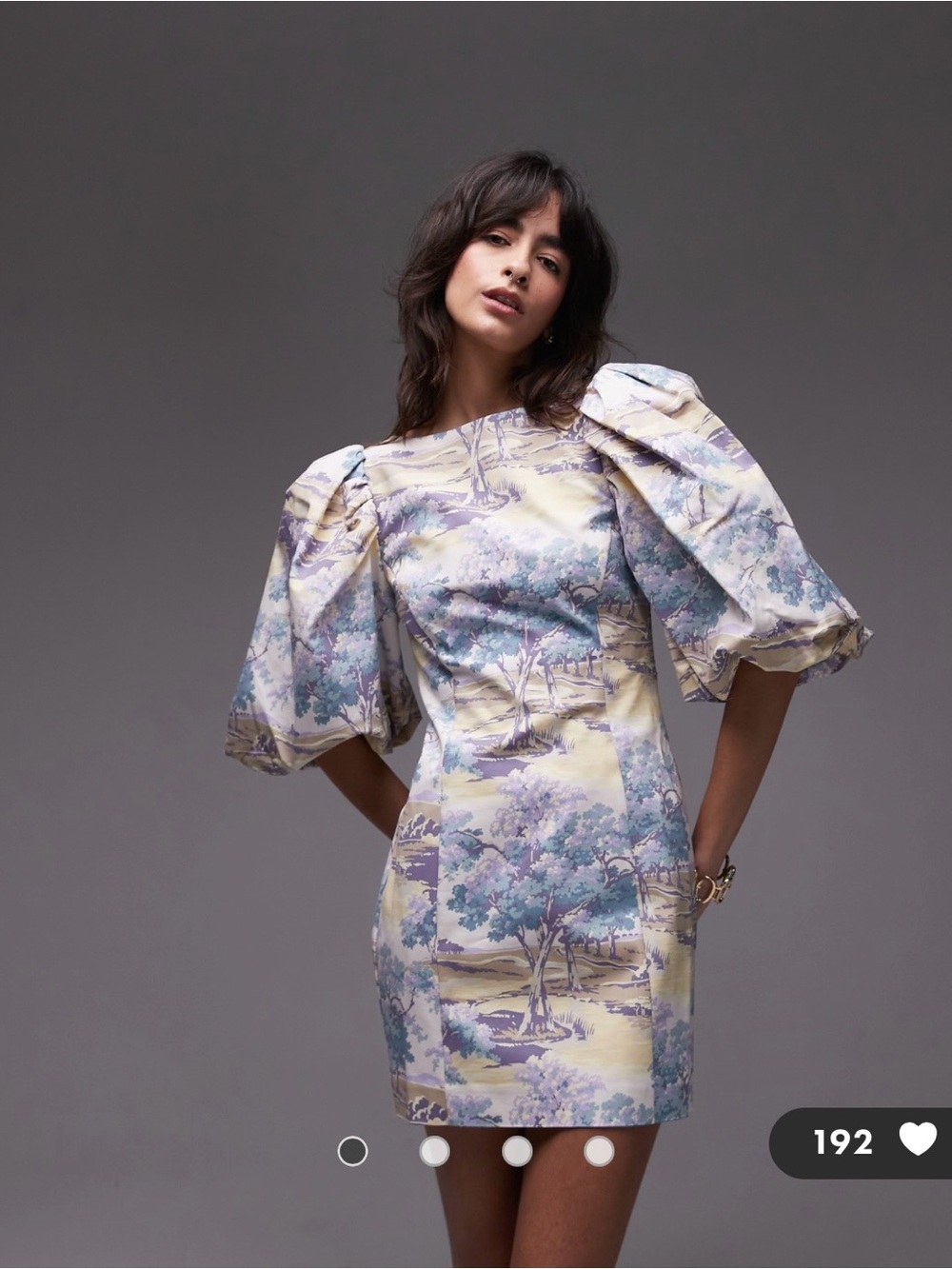 & Other Stories Puff-Sleeve Mini Dress in Pastel Lavender and Cream Toile